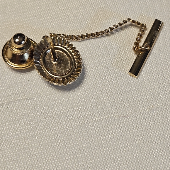 Vintage Agate Stone Tie Tack in a Gold-Tone Setting With T Bar and Chain - Picture 7 of 13